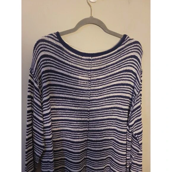 New Free People Beach Blue Stripes Lightweight Pullover Sweater Sz XL - Picture 5 of 8